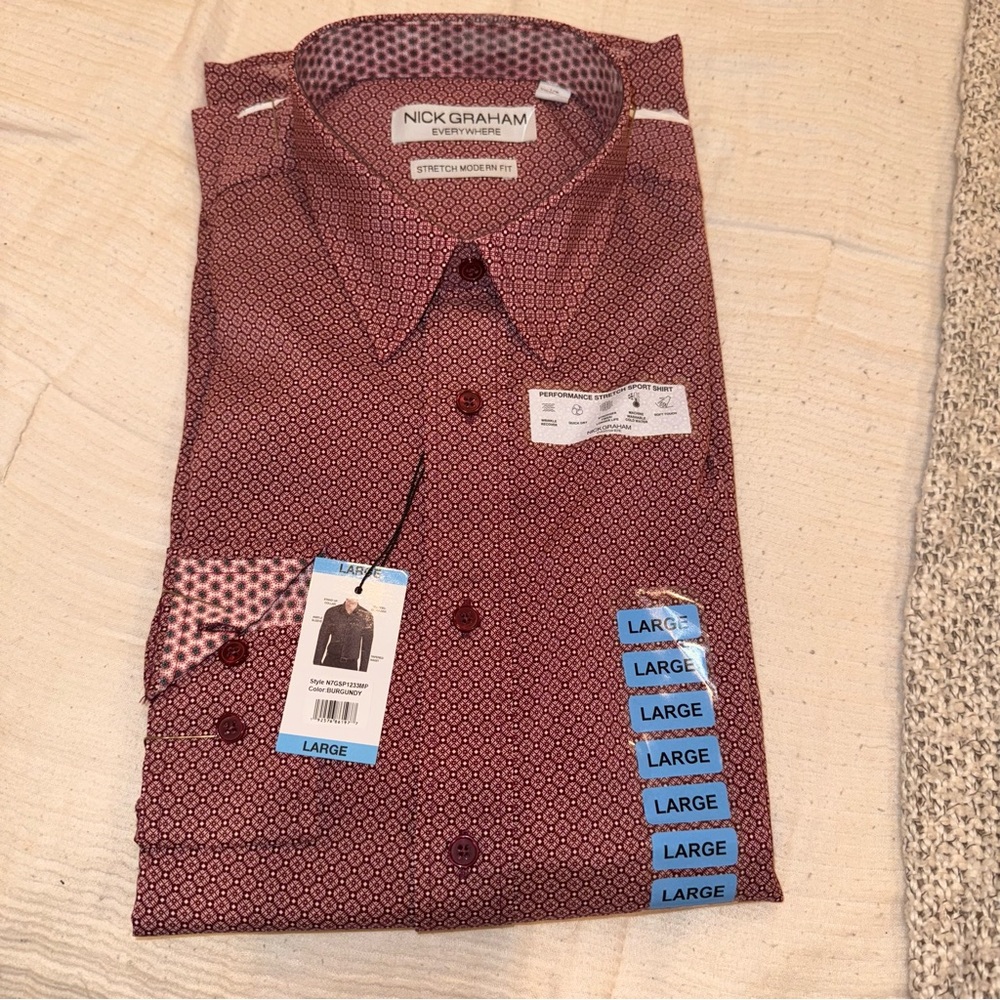 Nick Graham Everywhere Men's Burgundy Patterned Shirt